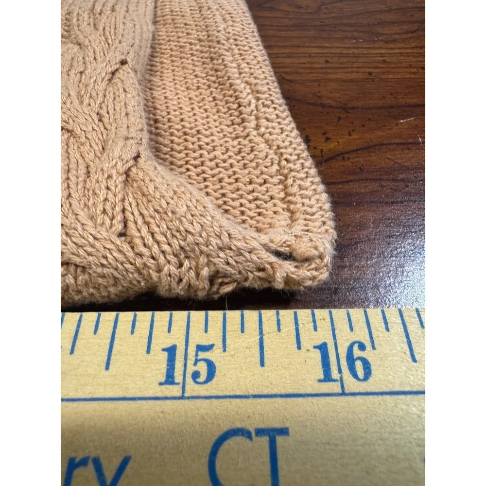 Boho Festival Cable Knit Crochet V-Neck Top Small Fringe Tan Coral Western Beach